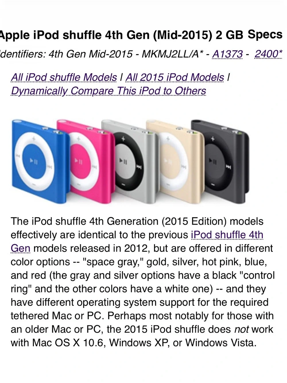 Apple iPod Shuffle 2GB 4th Generation Silver